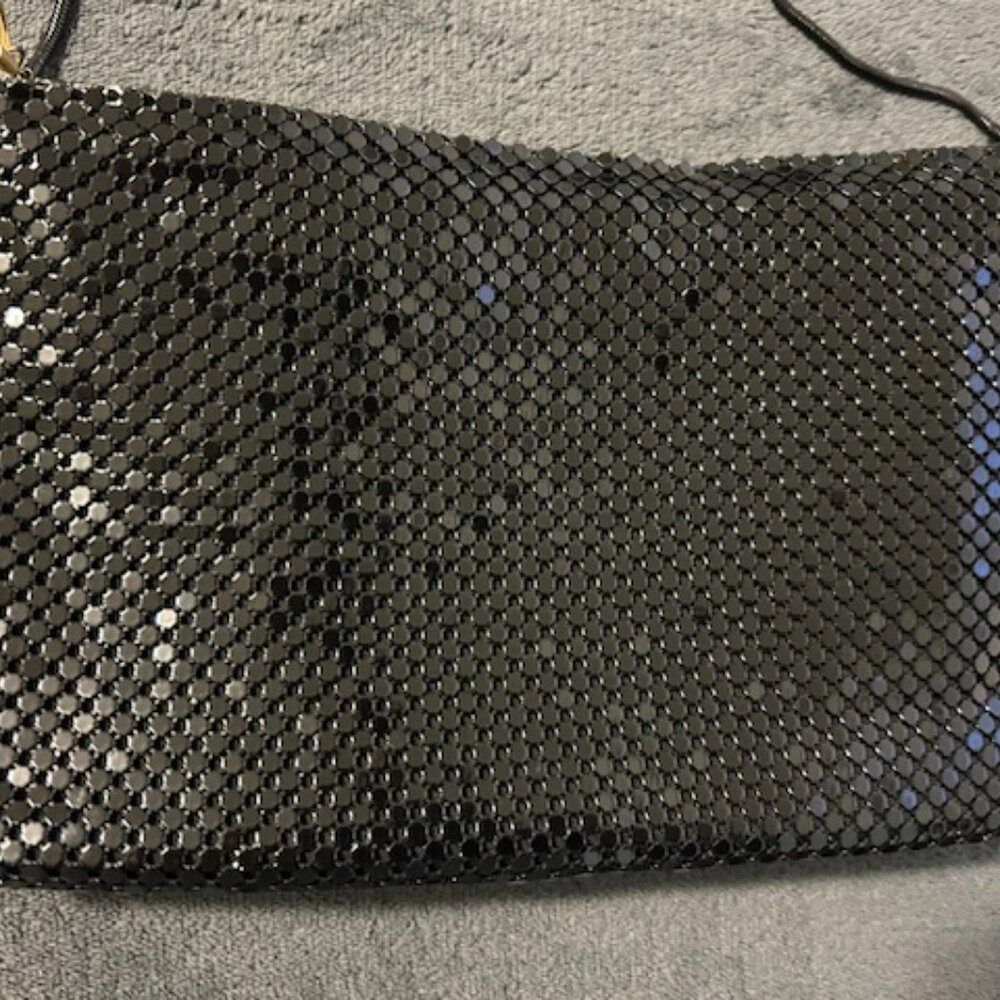 Vintage Gold Black Silver Bronze Metal Mesh Stripe Purse Bag - Picture 4 of 5